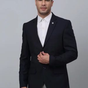 Men Solid Single Breasted Formal Blazer  (Dark Blue)