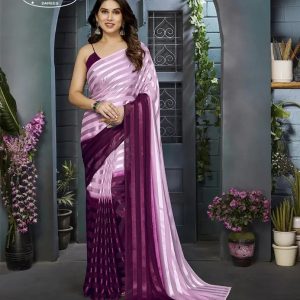 Striped, Ombre, Self Design Bollywood Satin Saree  (Purple, Pink)